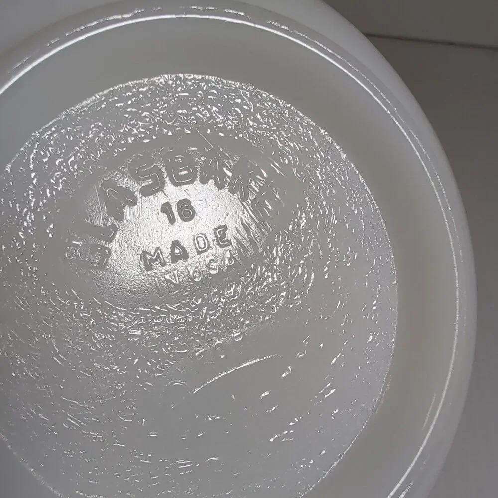 Glasbake Sunbeam Small Milk Glass Mixing Bowl with Pour Spout Made in USA #16